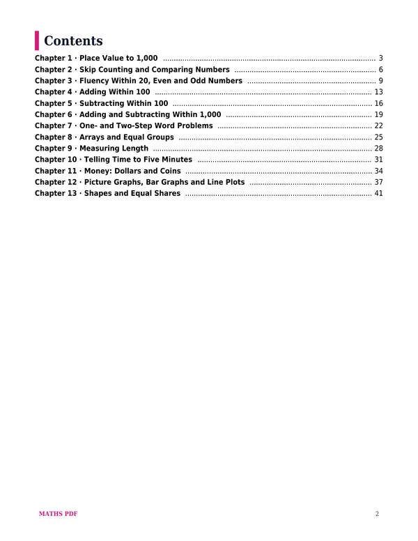 The contents of the Grade 2 Math Lessons