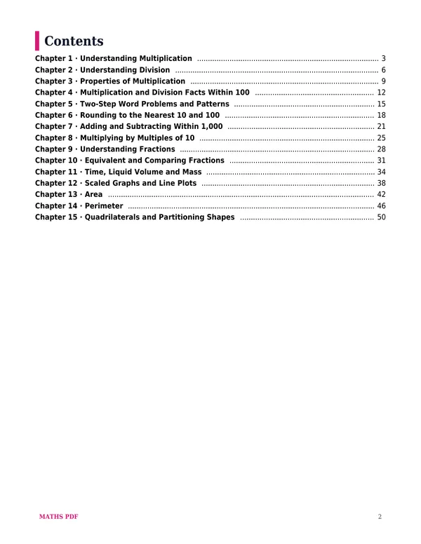The contents of the Grade 3 Math Lessons