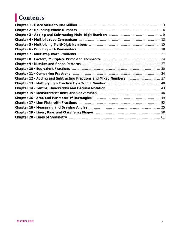 The contents of the Grade 4 Math Lessons