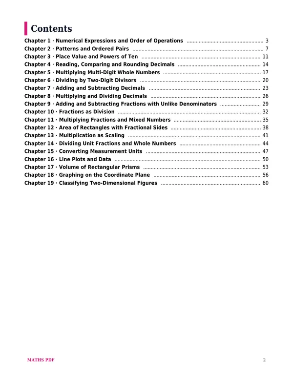 The contents of the Grade 5 Math Lessons