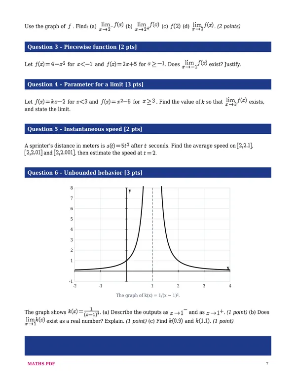 A page of the first test of the AP Calculus AB Math Tests with Answer Keys