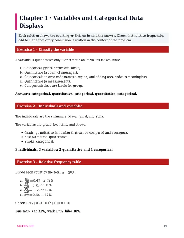 A page of answers of the AP Statistics Math Worksheets with Answers