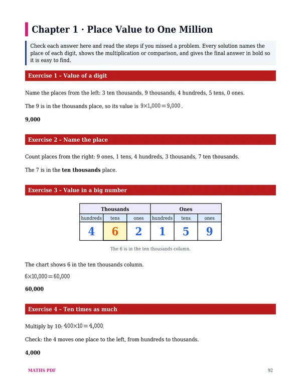 A page of answers of the Grade 4 Math Worksheets with Answers