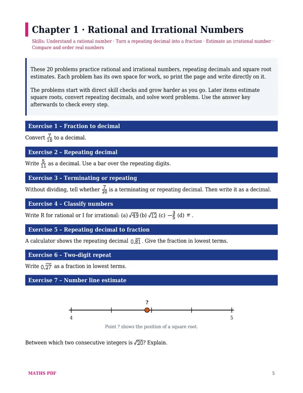The first worksheet of the Grade 8 Math Worksheets with Answers
