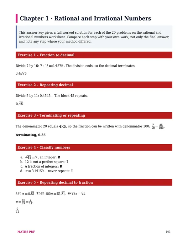 A page of answers of the Grade 8 Math Worksheets with Answers