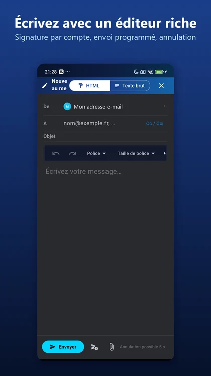 Éditeur de message de l'app AICKO MAIL