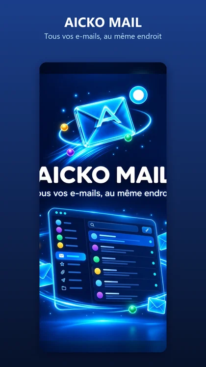 Écran d'accueil de l'app AICKO MAIL