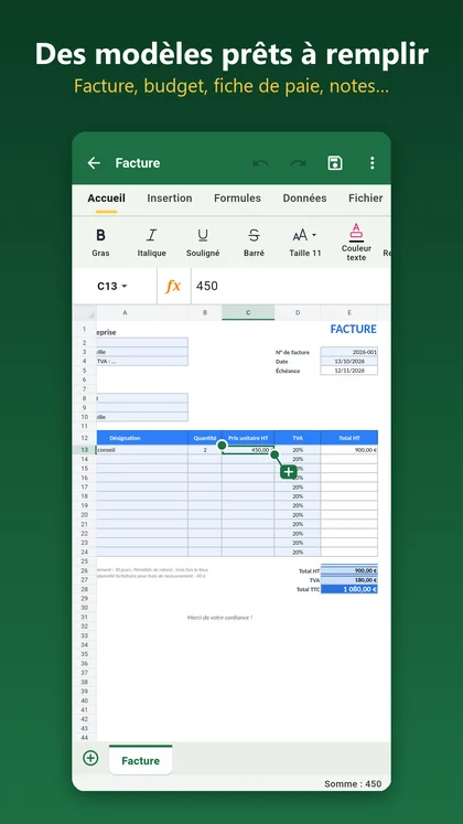 Modèle de facture de l'app AICKO TABLEUR