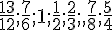 \frac{13}{12};\frac{7}{6};1;\frac{1}{2};\frac{2}{3};,\frac{7}{8};\frac{5}{4}