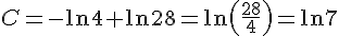 C=-\ln4+\ln28=\ln(\frac{28}{4})=\ln7