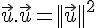 \vec{u}.\vec{u}=||\vec{u}||^2