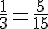 \frac{1}{3}=\frac{5}{15}