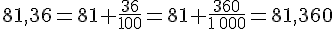 81,36=81+\frac{36}{100}=81+\frac{360}{1\,000}=81,360