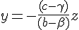 y=-\frac{(c-\gamma)}{(b-\beta)}z