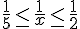 \frac{1}{5}\leq\,\frac{1}{x}\leq\,\frac{1}{2}