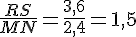 \frac{RS}{MN}=\frac{3,6}{2,4}=1,5