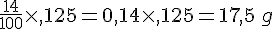 \frac{14}{100}\times  ,125=0,14\times  ,125=17,5\,g