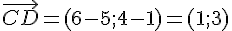 \vec{CD}=(6-5;4-1)=(1;3)