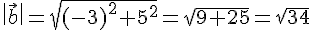\|\vec{b}\|=\sqrt{(-3)^2+5^2}=\sqrt{9+25}=\sqrt{34}