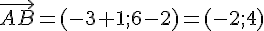 \vec{AB}=(-3+1;6-2)=(-2;4)
