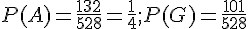 P(A)=\frac{132}{528}=\frac{1}{4};P(G)=\frac{101}{528}