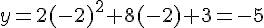 y=2(-2)^2+8(-2)+3=-5