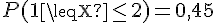 P(1\leq\,X\leq\,2)=0,45