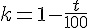 k=1-\frac{t}{100}