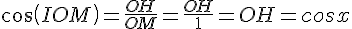cos(IOM)=\frac{OH}{OM}=\frac{OH}{1}=OH=cosx