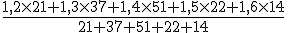 \frac{1,2\times  21+1,3\times  37+1,4\times  51+1,5\times  22+1,6\times  14}{21+37+51+22+14}