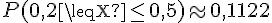 P(0,2\leq\,X\leq\,0,5)\approx0,1122