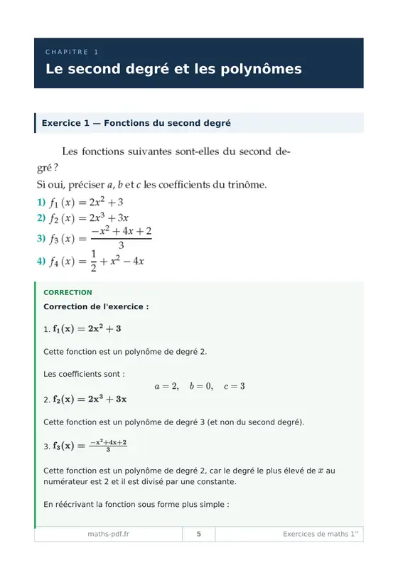 Le premier chapitre du cahier d'exercices corrigés de maths 1re