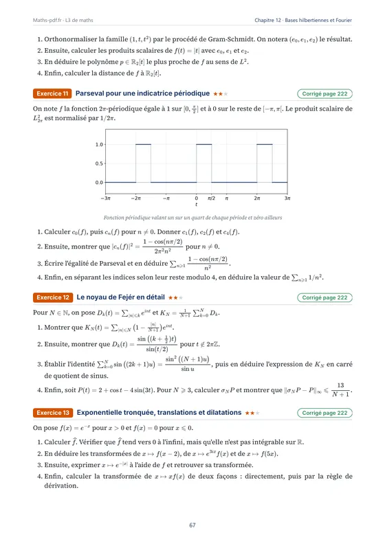 Énoncés d'exercices du chapitre « Bases hilbertiennes, L^2 et transformée de Fourier » avec une figure — Cahier d'exercices corrigés de maths L3
