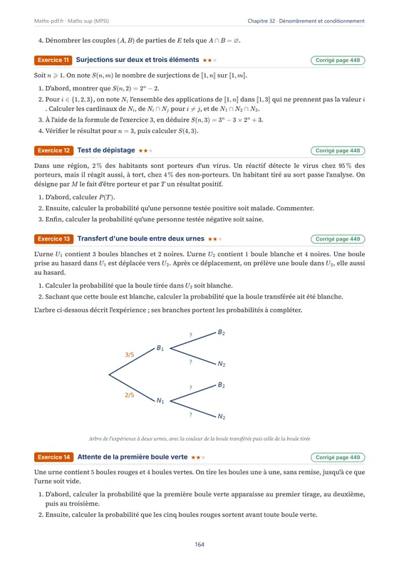 Énoncés d'exercices du chapitre « Dénombrer et calculer des probabilités conditionnelles » avec une figure — Cahier d'exercices corrigés de maths sup (MPSI)