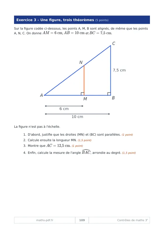 Page de corrigé du contrôle 1 de 3e sur la décomposition en facteurs premiers, avec tableau du barème sur 20