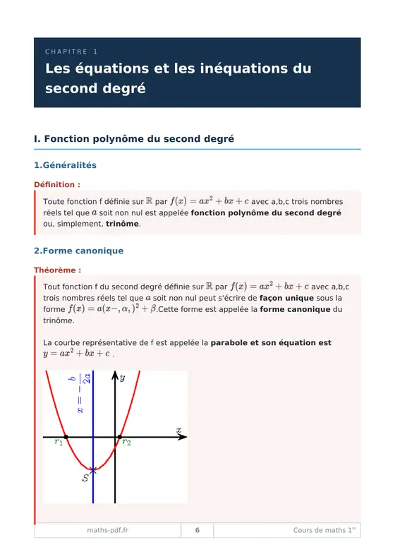 Le premier chapitre du manuel de cours de maths 1re