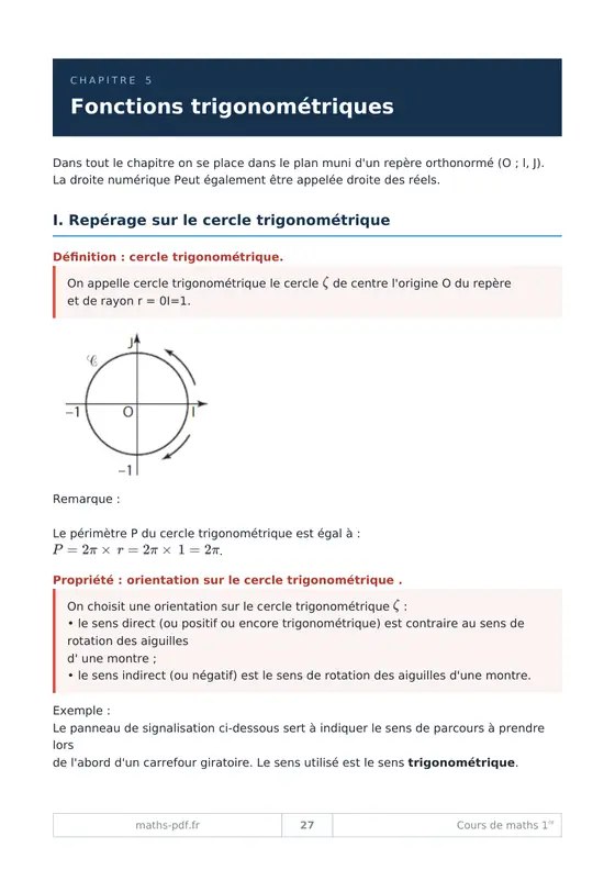 Une leçon du milieu du livre du manuel de cours de maths 1re