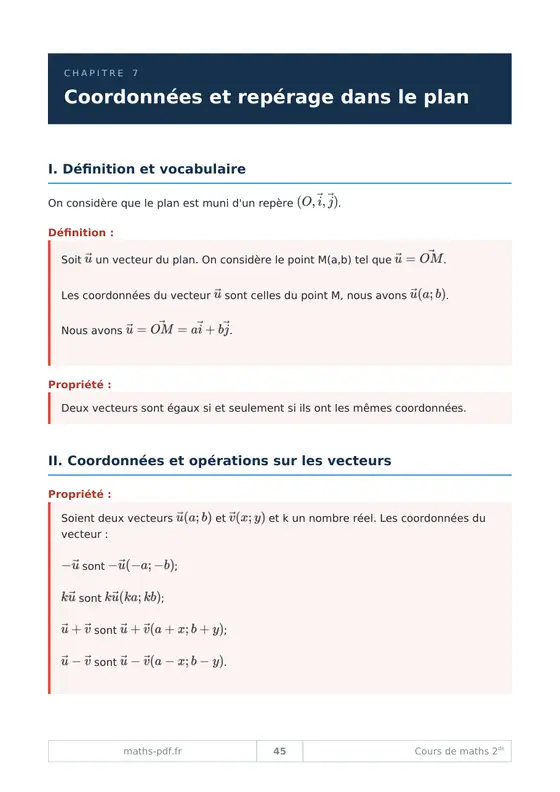 Une leçon du milieu du livre du manuel de cours de maths 2de