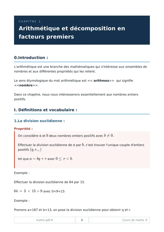 Le premier chapitre du manuel de cours de maths 3e