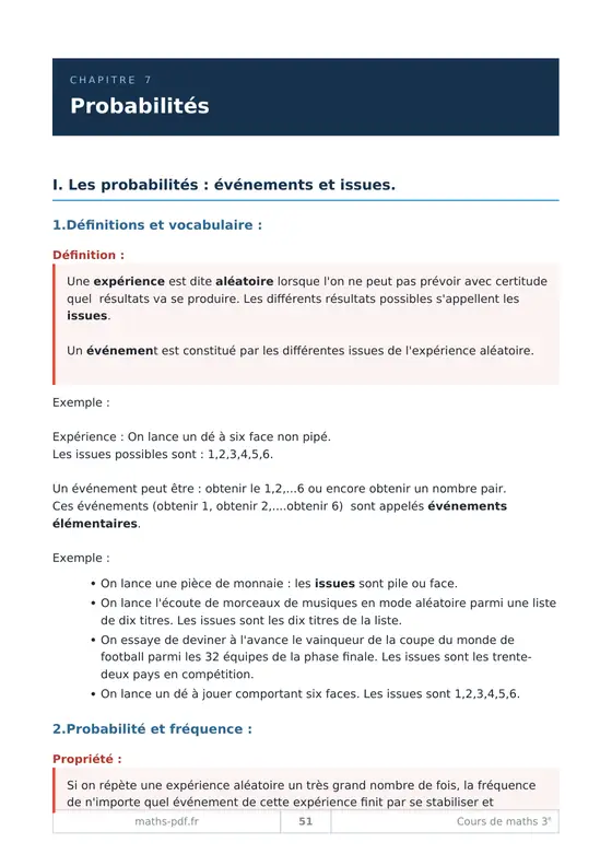 Une leçon du milieu du livre du manuel de cours de maths 3e