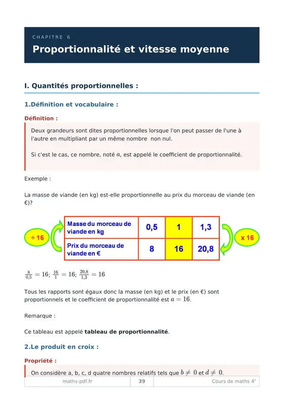 Une leçon du milieu du livre du manuel de cours de maths 4e