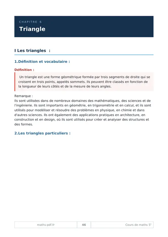 Une leçon du milieu du livre du manuel de cours de maths 5e