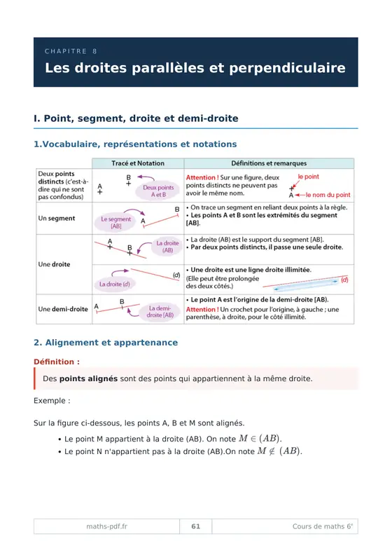 Une leçon du milieu du livre du manuel de cours de maths 6e