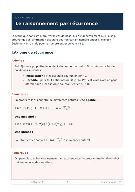 Le premier chapitre du manuel de cours de maths Terminale