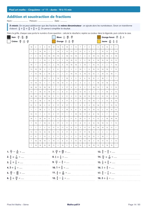Page 14 du livre Pixel Art maths 5e : le début d'un coloriage