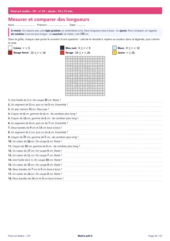 Page 64 du livre Pixel Art maths CP : une autre notion du livre