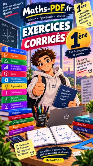Couverture du cahier d'exercices corrigés de maths 1re, livre scolaire en PDF