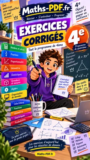 Couverture du cahier d'exercices corrigés de maths 4e, livre scolaire en PDF