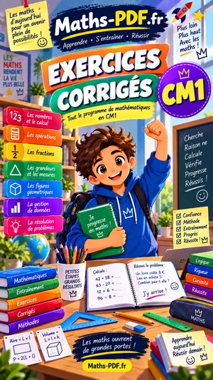 Couverture du cahier d'exercices corrigés de maths CM1, livre scolaire en PDF