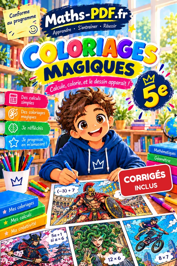 Couverture du livre Coloriages magiques de maths 5e en PDF, solutions incluses